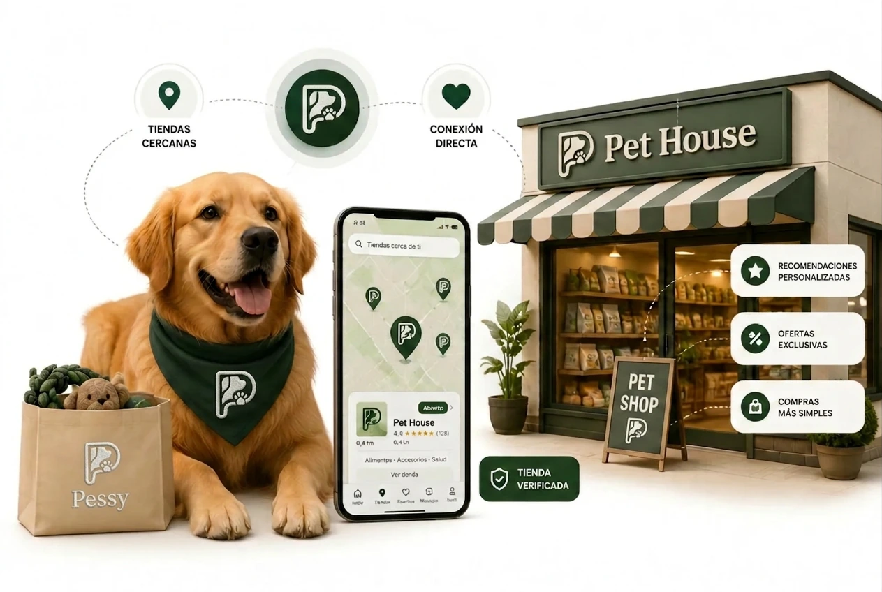 Tiendas y marketplace en Pessy — Catálogo de alimentos, accesorios y reposición.