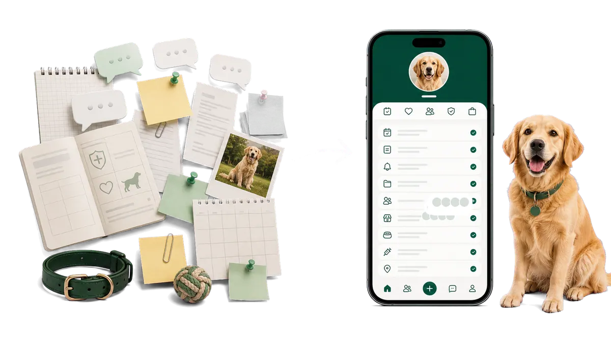 Antes y después de ordenar rutinas, documentos, recordatorios y servicios de una mascota en Pessy