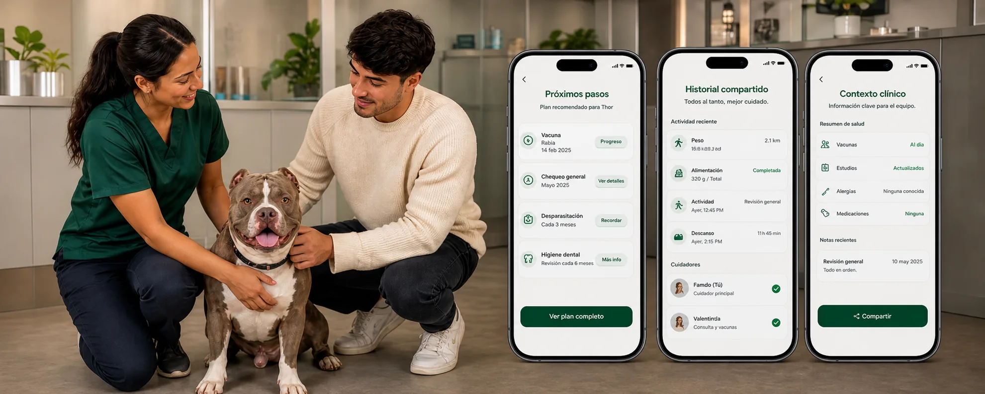 Profesionales trabajando alrededor del cuidado de una mascota